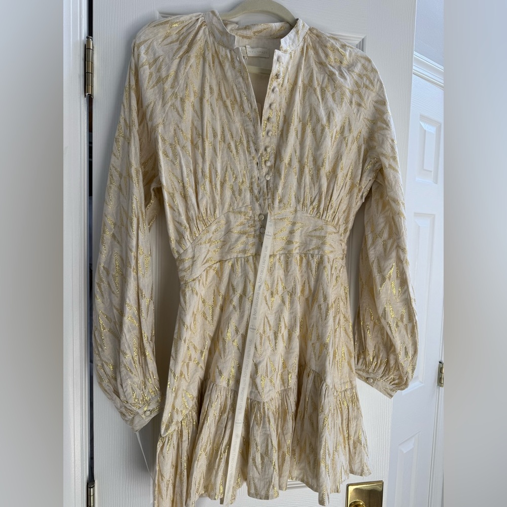 Elegant Cream and Gold Long Sleeve Dress